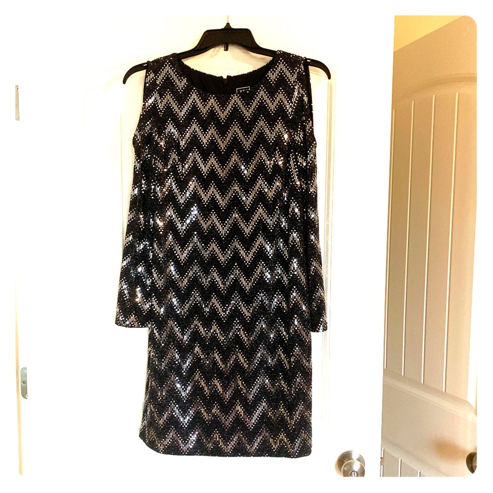 Black/glitter cold shoulder dress